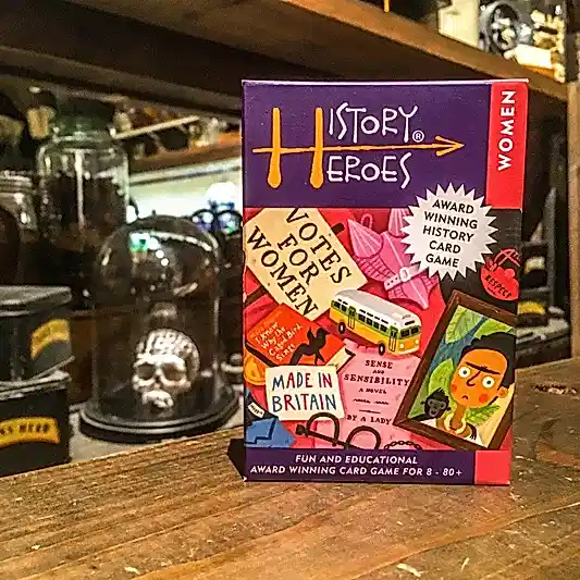 The History Heroes Women box displayed in the museum next to a skull