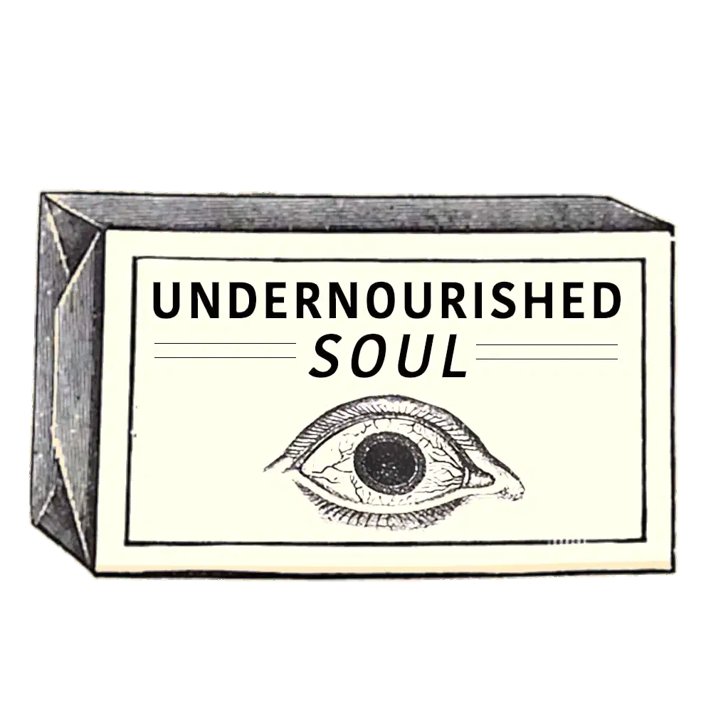 An illustration of a wrapped box with a drawing of an eye and the words undernourished soul