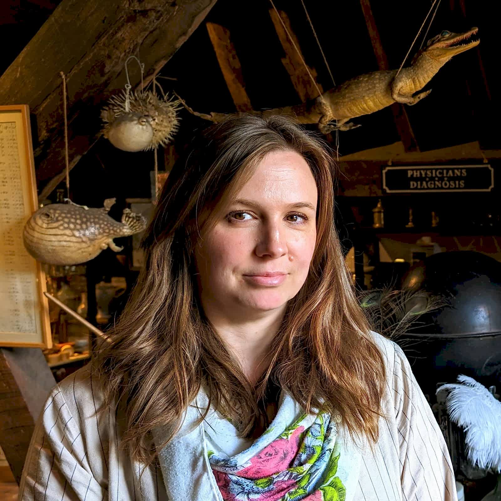 Portrait of a woman with long dark blond hair